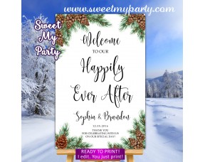 Pine cone Hapily Ever After Sign,Winter Happily Ever After sign,(119w)